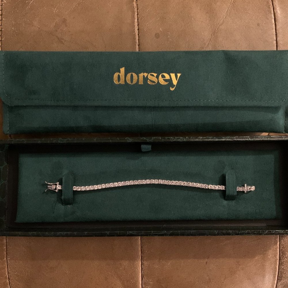 Dorsey Kate Round Cut Bracelet, Lab Grown White Sapphire, Silver Riviere - 6 in